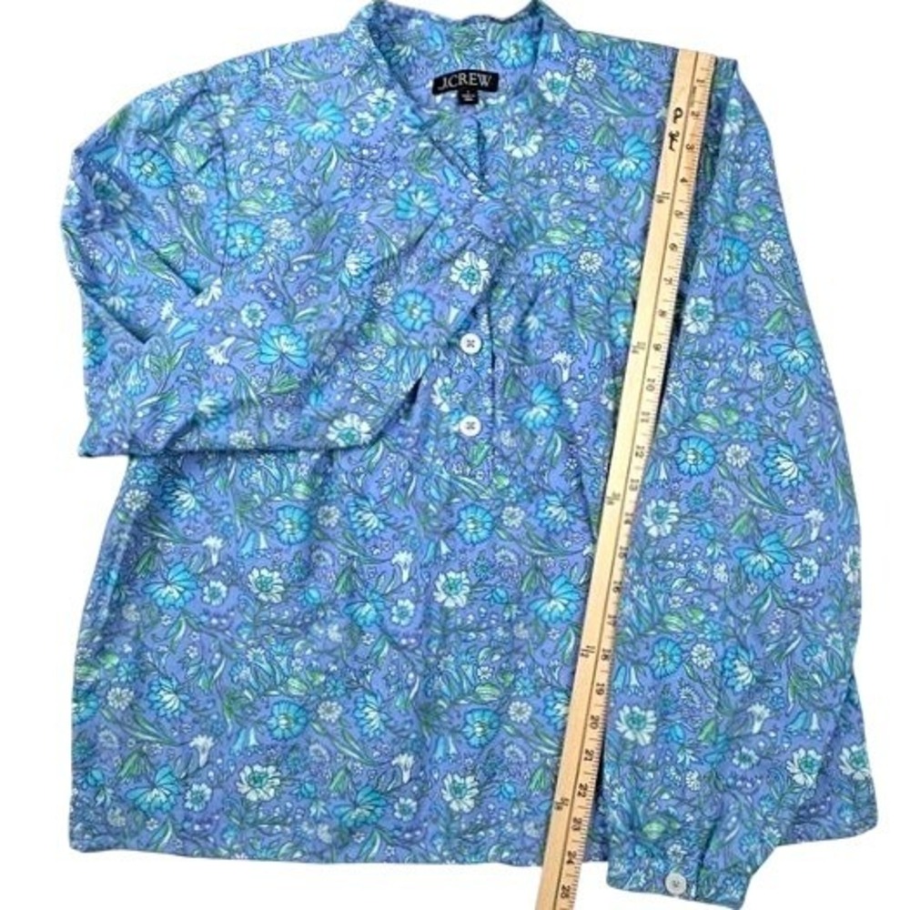 J.Crew Womens Blue Floral Cotton Band Collar Long Sleeve Blouse Top Large - Picture 4 of 6